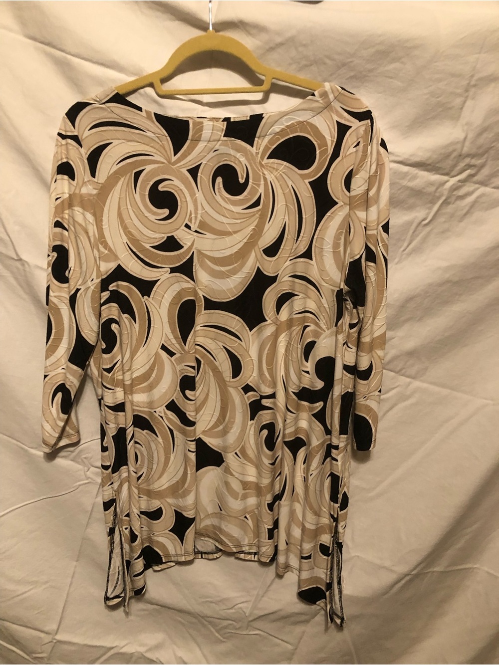 JM Collection New Women’s Beige and Black Swirl Print Tunic Top Size Large